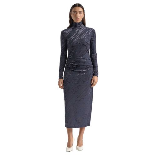 Cue Flocked Long Sleeve Midi Dress
